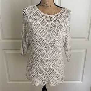 CHICOS silver gray lace crochet  top, size 0